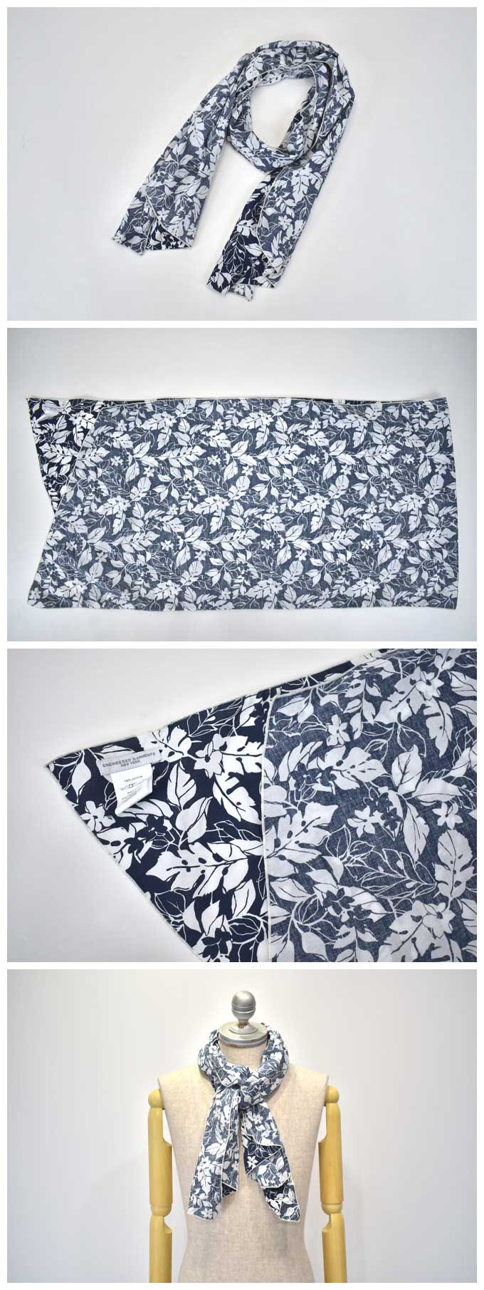 Long Scarf (Floral Printed Lawn) / Nvy/Wht