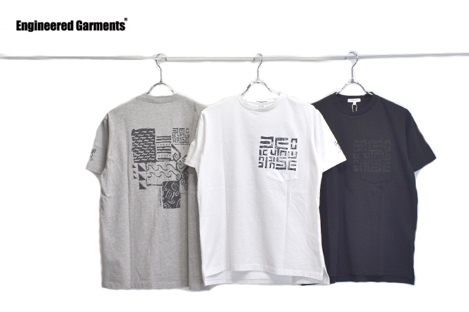 ENGINEERED GARMENTS Printed Cross Crew Neck T-Shirt / Square Geo
