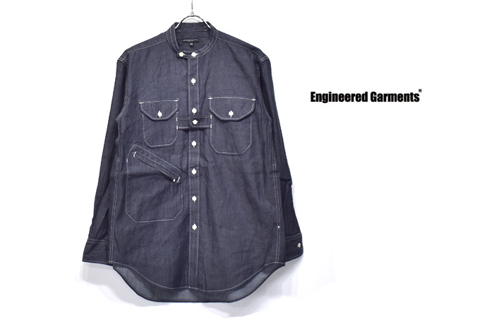 BANDED COLLAR SHIRT - TWILL SHIRTING / Indigo Denim