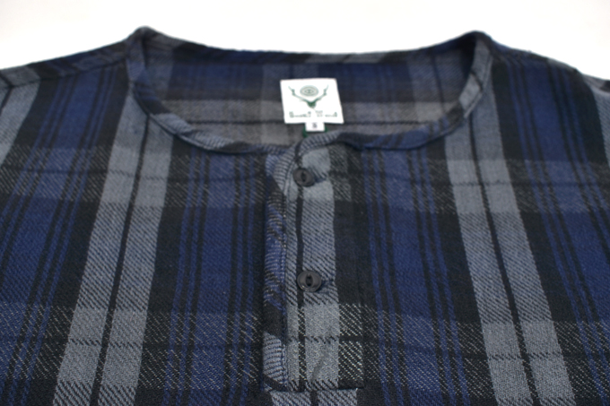 South2 West8 Henley Neck Shirt - Plaid Twill
