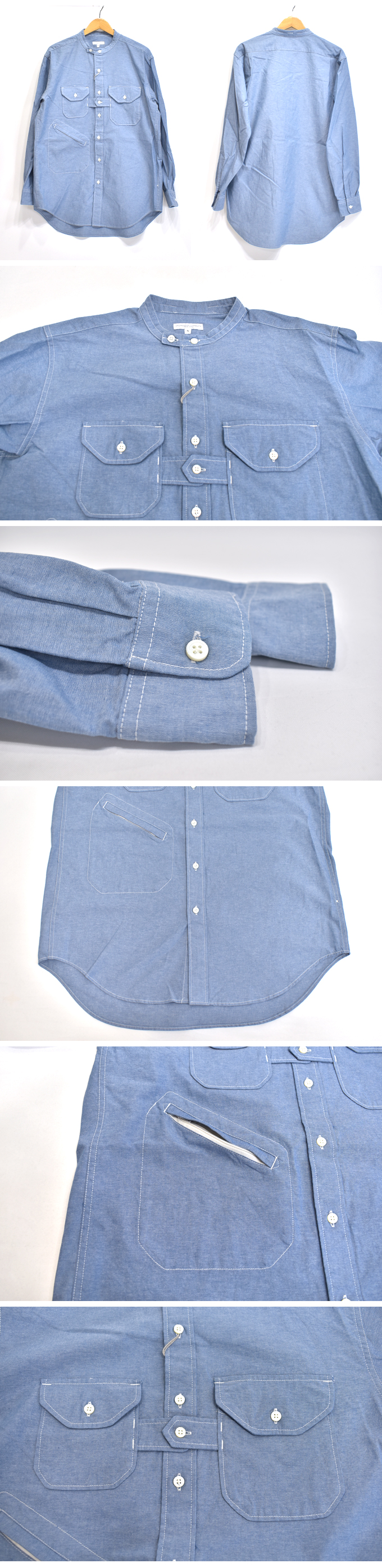 ENGINEERED GARMENTS Banded Collar Shirt - Cotton Chambray