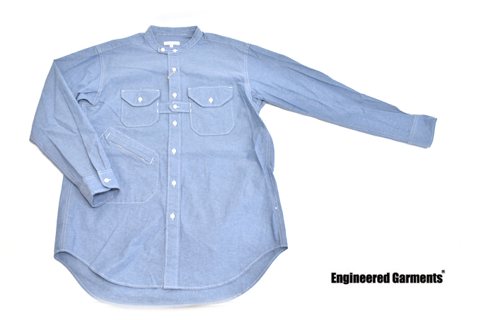 ENGINEERED GARMENTS Banded Collar Shirt - Cotton Chambray
