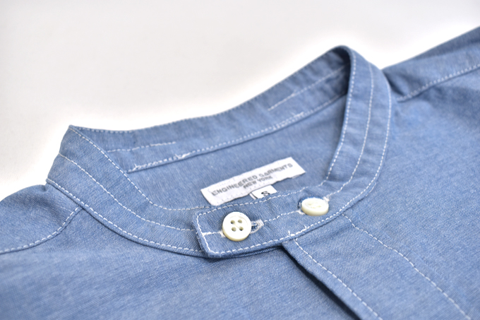 ENGINEERED GARMENTS Banded Collar Shirt - Cotton Chambray