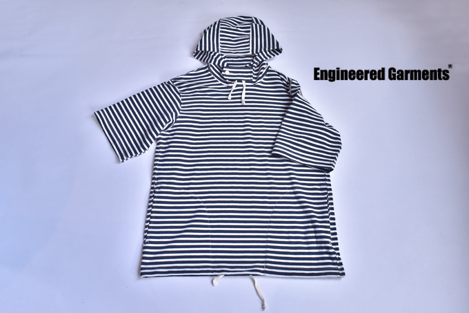 ENGINEERED GARMENTS Short Sleeve Hoody - Stripe Jersey