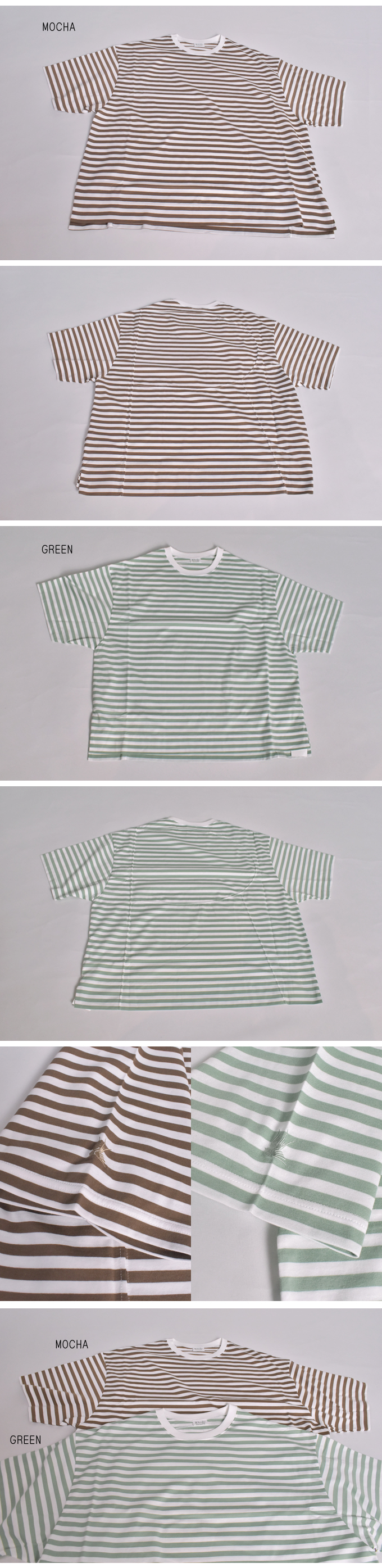 Rhodolirion SWALLOW EMB. HARF SLEEVE LOOSE TEE -STRIPE