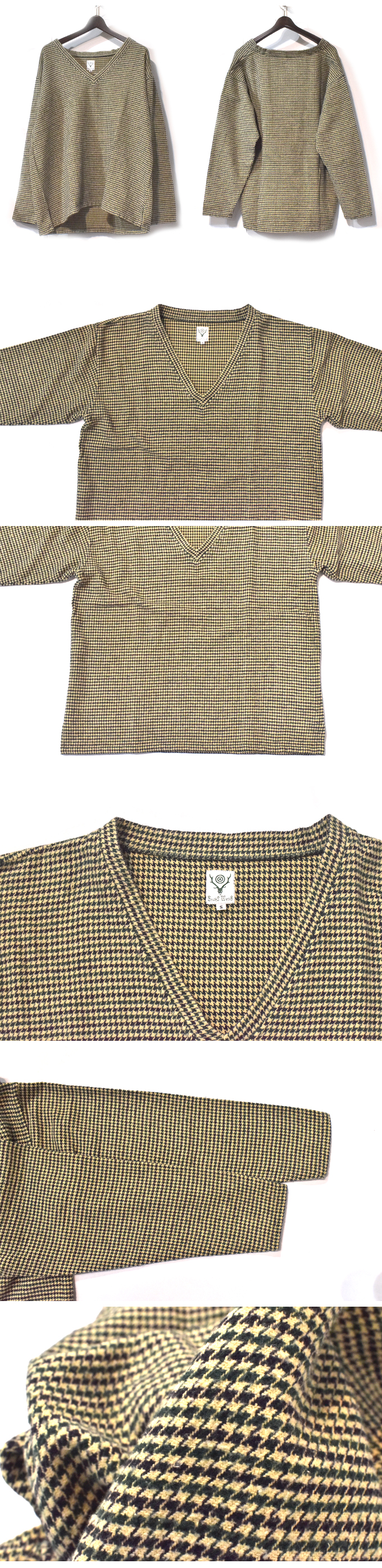 South2 West8 V NECK SHIRT - COTTON FLANNEL / HOUNDSTOOTH