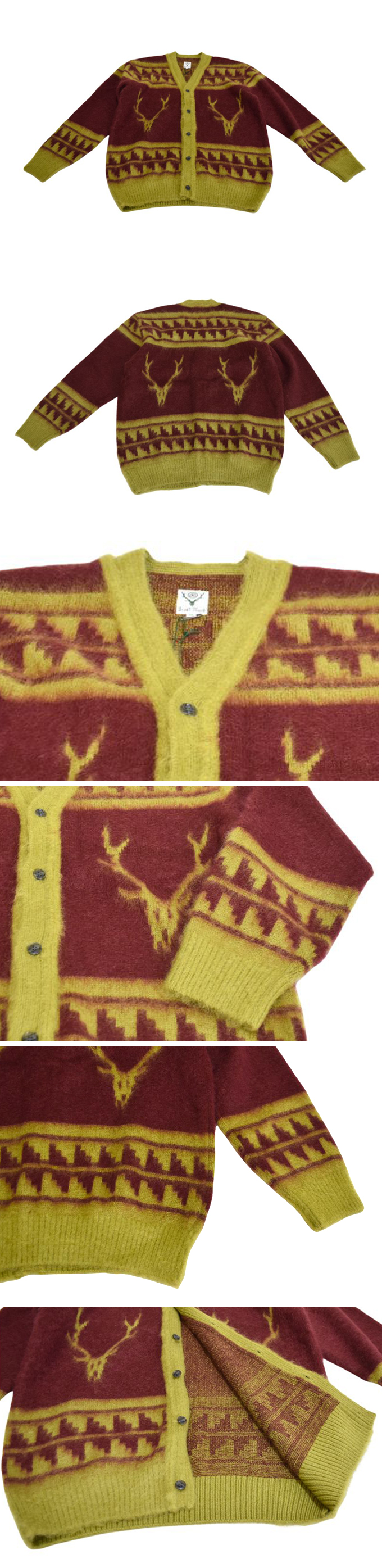 South2 West8 MOHAIR V NECK CARDIGAN SWEATER - NORDIC SKULL