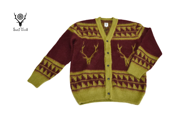 South2 West8 MOHAIR V NECK CARDIGAN SWEATER - NORDIC SKULL