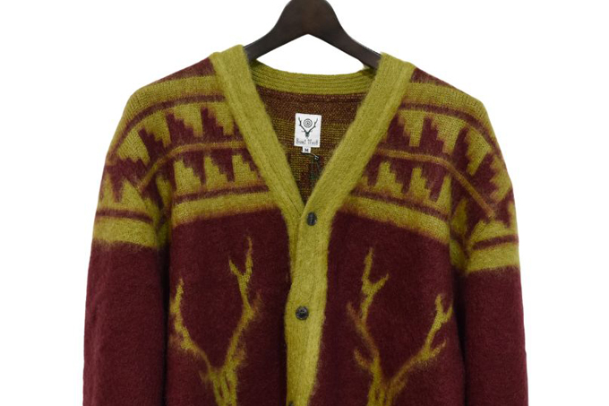 South2 West8 MOHAIR V NECK CARDIGAN SWEATER - NORDIC SKULL
