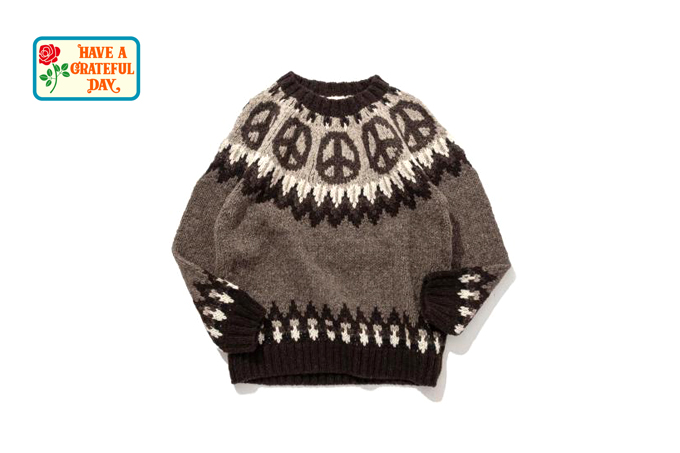 HAVE A GRATEFUL DAY PEACE PATTERN KNIT CREW