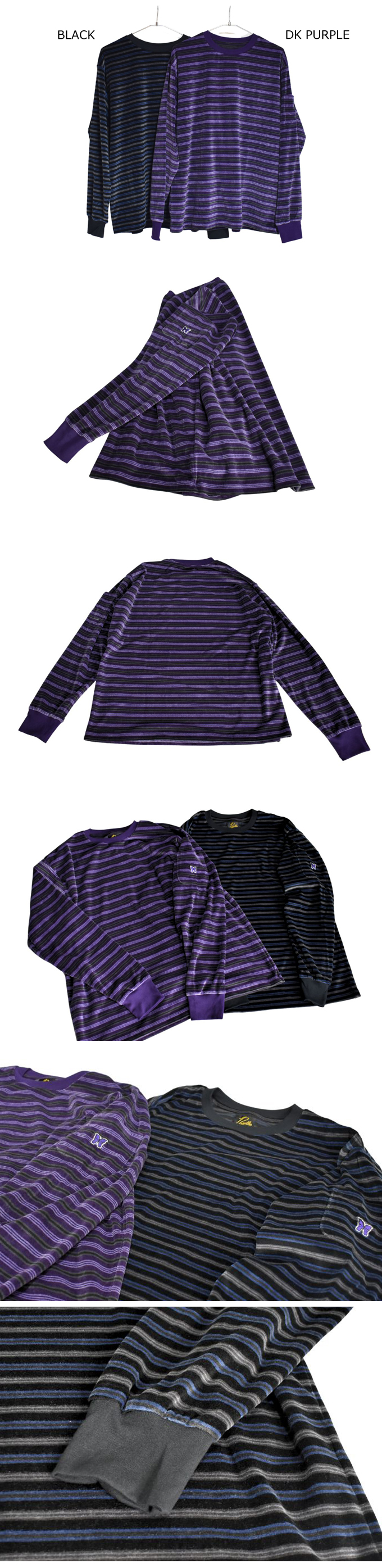 Needles L/S CREW NECK TEE - STRIPE VELOUR