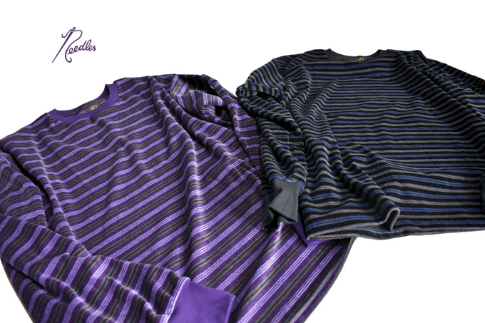 Needles L/S CREW NECK TEE - STRIPE VELOUR