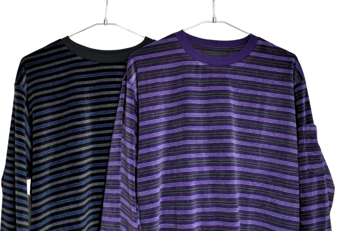 Needles L/S CREW NECK TEE - STRIPE VELOUR