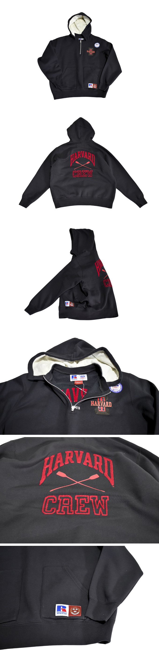 RUSSELL ATHLETIC HARVARD UNIVERSITYR HIGH COTTON LOOPBACK TERRY BRUSHED HALF-ZIP SWEAT WITH HOOD