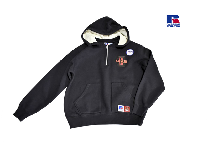 RUSSELL ATHLETIC HARVARD UNIVERSITYR HIGH COTTON LOOPBACK TERRY BRUSHED HALF-ZIP SWEAT WITH HOOD