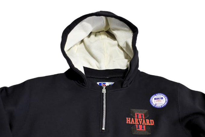 RUSSELL ATHLETIC HARVARD UNIVERSITYR HIGH COTTON LOOPBACK TERRY BRUSHED HALF-ZIP SWEAT WITH HOOD